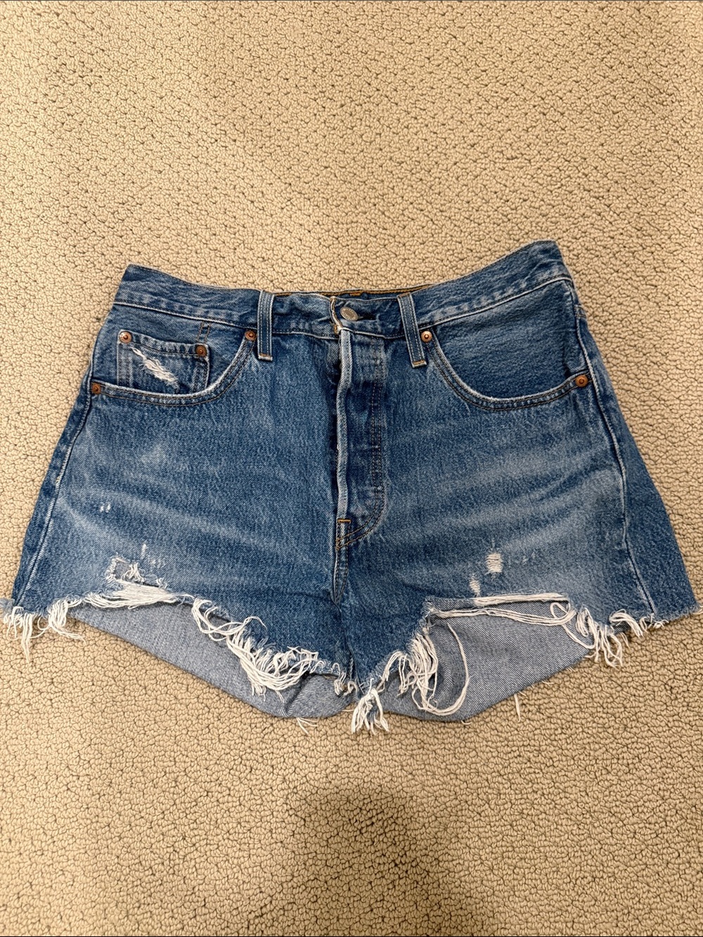 Levi's Blue Distressed High-Rise Denim Cutoffs